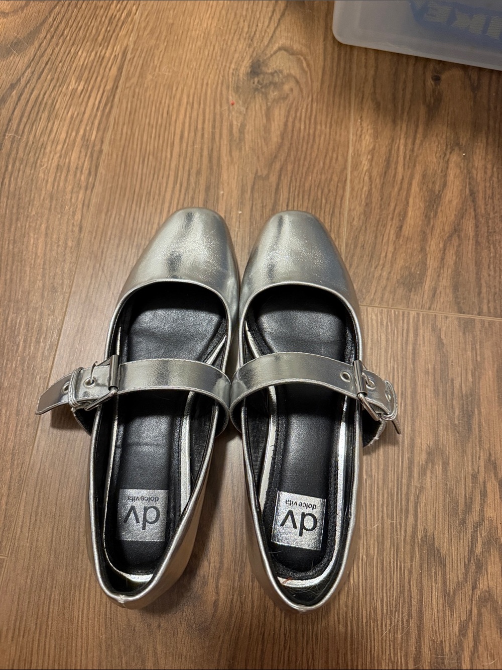 DV by Dolce Vita Metallic Silver Mary Jane Flats with Buckle Strap